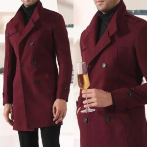 Retro Thick Fabric Long Overcoat Classic Lapel Windbreaker Vintage Street Slim Blazer Business Party Formal Outwear Customized