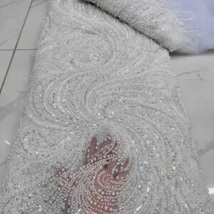 2025 African Nigerian Embroidery Lac High Quality French Tulle Lace Fabric With Heavy Beaded And Sequins for Wedding Party Dress