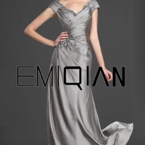 Elegant V Neck Beaded Long Mother Of The Bride Dresses Custom Made Cap Sleeve Mother Evening Gowns