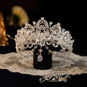 Crown Headdress Spring and Summer New Super Shiny Forehead Wedding Dress White Yarn Crown Birthday Crown Female