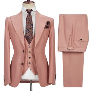 Gorgeous Trim Fit Wedding Men Suits Tuxedos Pink Groom Wear Formal Suit Peaked Lapel 2 Pieces Blazer Pant Customized