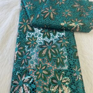 Latest Green African Guipure Lace Fabric 2025 High Quality Nigerian Water Solubl Lace Fabric For Women Prom Party Dress W472-1