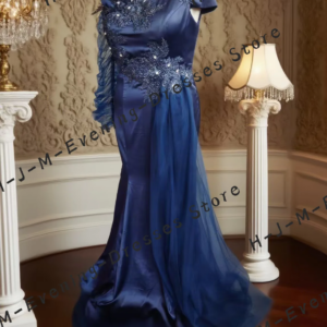 Elegant Navy Blue Appliques Beading Pleat Mermaid Mother Of Bride Wedding Dresses For Women Customized