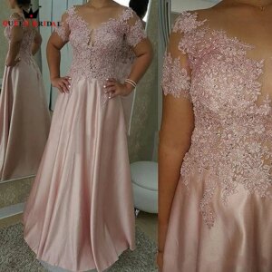 Satin Pink Mother Of The Bride Dress Exquisite Half Sleeves A-line  Lace Beaded Button Wedding Mother Gowns Custom Made DT39