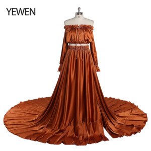 Satin Off Shoulder Maternity Photoshoot Dress Side Slit Fairy Tale Bohemian Seaside Maternity Gown Baby Shower Dress YEWEN