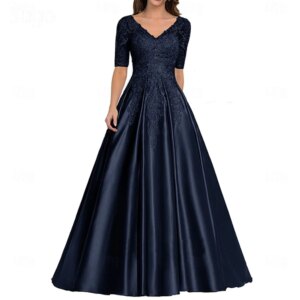 Customized Elegant Beads Long Mother of the Bride Dresses Satin V-Neck Floor-Length A-Line Wedding Guest Party Groom Dress 2025