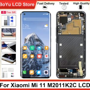 Original 6.81″ 100% Tested AMOLED Screen For Xiaomi MI 11 M2011K2C M2011K2G With Frame LCD and Touch Screen Digitizer Assembly