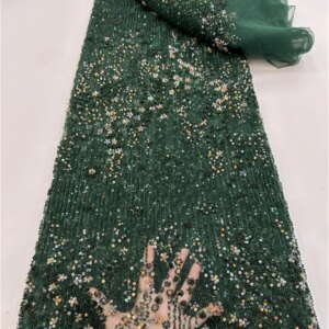 2025 African French Nigerian High End Tulle Lace Fabric With Beads Sequins Mesh for Embroiderg Wedding Party Bride Sewing Dress