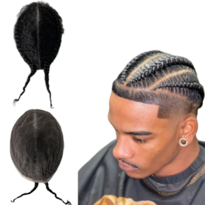 Brazilian Virgin Human Hair Systems Black Color Afro Baby Hair Cornrow Braids Toupee Full Lace Unit for Black Men