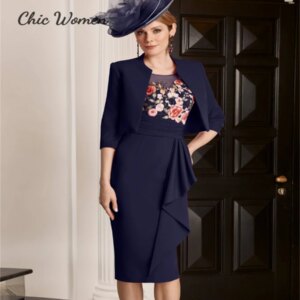 Customized Turquoise Mother Of The Bride Dress With Jacket Elegant 2 Piece Embroidery Wedding Guest Formal Dress Fuchsia Navy