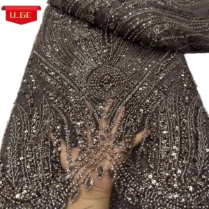 2026Elegant Delicate Embroidered Soft Mesh Lace Fabric with Beads for Wedding Evening Dress Latest Quality U_GE1285