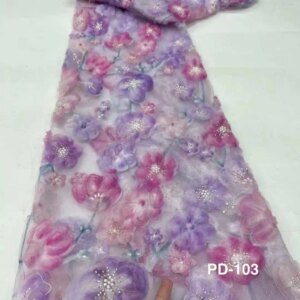 African Beads Lace Fabric 2025 High Quality Lace New Nigerian 3D Flower Tulle Polyester Lace Fabric For Party Dress 5 Yards/Lot