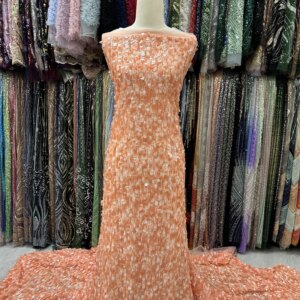African French Beaded Lace Fabric 2025 High Quality Lace Embroidered Nigerian 3d Sequins Tulle Lace 5 Yards For Sew Party Dress