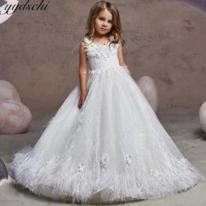 Long Dress Evening Party Flower Girl Wedding Dress 2025 O-neck Birthday Europe Style  Baby Girls Pageant Dress Lace Ball Gown