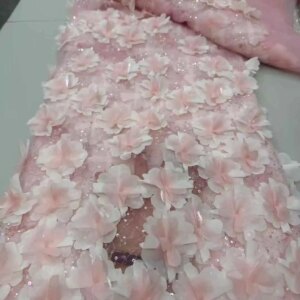 High Quality Design 3D Flowers Embroidery Lace Fabric Elegant Exquisite Beads Sequin Tulle Lace For For Nigerian Wedding Dress