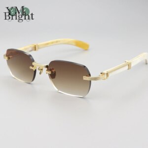 Vintage cow horn temples sunglasses fashion rimless square frame UV400 sunglasses for men and women glasses handmade top quality