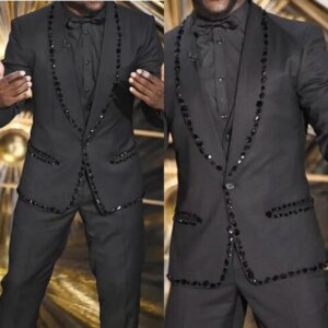 Modern Wedding Tuxedos Crystal Men Suit Shawl Lapel 2 Piece Set Jacket Pants Evening Groom Business Blazers Customized