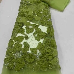2025 New African French Nigerian High End Lace Fabric With Beads Sequins Mesh for Embroidery Wedding Party Bride Sewing Dress
