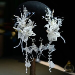 Fashion New Super Plain Weave Flower Romantic Feather Tassel Headdress Wedding Dress Makeup Accessories