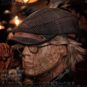 Handmade British Peaked Cap Men’s Retro Beret Women’s Winter Warm Painter Advance Hats Middle-Aged Elderly Herringbone Woolen