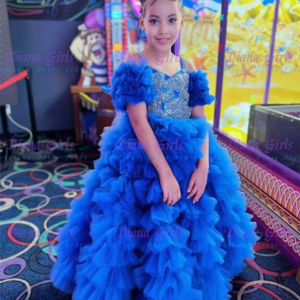 Gorgeous Blue Flower Girl Dress Quality Tulle Fluffy Layering Applique For Little Princess Wedding Birthday Party Evening Gowns