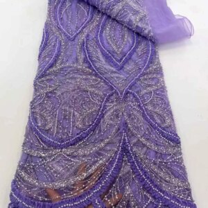2025 African French Nigerian High End Tulle Lace Fabric With Beads Sequins Mesh for Embroiderg Wedding Party Bride Sewing Dress