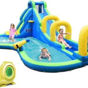 Inflatable Water Slide, 16x12FT Mega Waterslide Park for Backyard w/Adventure Long Slide, Big Splash Pool, 750W Blower, Blow up