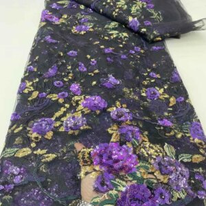 High-quality African Nigerian Sequence 3D Embroidered Fabric 2025 French Tulle Lace Fabric With Sequins For Party Wedding KB4932