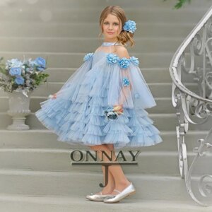 JONANY Charming Frilled 3D Flower Girl Dress Button Layered Custom Made Birthday Pageant Communion Robe De Demoiselle Baby Party