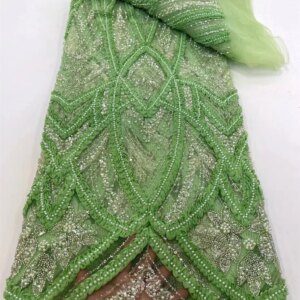 African Lace Fabric High Quality 2025 Green Sequin Fabric Embroidered Dubai 2025 Fashion Net For Wedding Dresses Wedding A1121-1