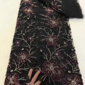 African Tulle Lace Fabric 2025 French Net Sequins Fabric Sewing Embroidery With Beads Lace Tulle Mesh Nigeria Dress 5 Yards