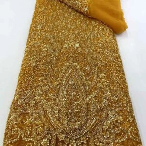 2025 Latest Luxury French Heavy Beaded Lace Fabric High Quality African Sequins Lace Fabrics For Nigerian Bridal Wedding Dresses