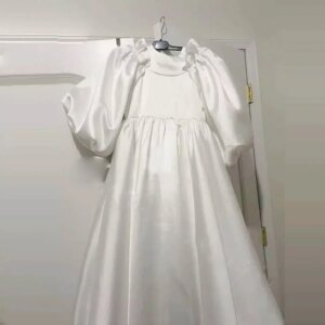 Satin Flower Girl Dresses O neck Puffy Long Sleeves High Waist Simple Kids Party Gowns Formal Birthday Dress