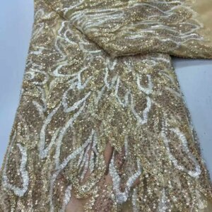 African Lace Fabric 2025 Sequins Beaded Embroidery Groom Nigerian Bridal High Quality French Tulle Lace Fabric For Wedding