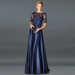 Mother Dress For Wedding Banquet Ceremony Royal Mother Of The Bride Dress A-line Satin Half Sleeves Appliques Long Evening Prom