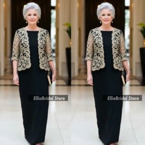 Modest Black Mother of the Bride Dresses With Jacket Sheath Wedding Party Dress robes invitée mariage Customized