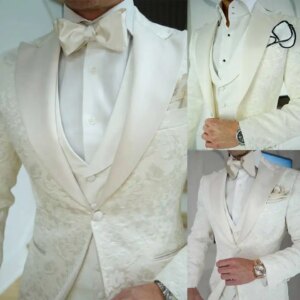 Luxury Men Wedding Wear Suit White Jacquard Fabric Men’s Blazers Slim Fit One Button Business Party Formal Outwear Customized