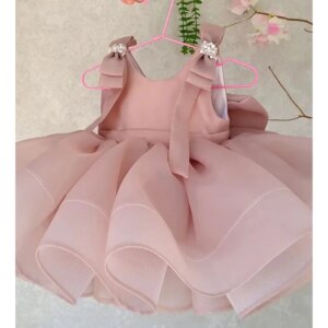 2025 new pink satin bow pompadour One year Baby Birthday Lolita Ball High-end wedding Baptismal Eucharist Beauty Pageant dress