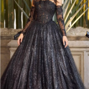 Othray Shinny Sequins Hemlines vestidos de noche Cathy Black Ball Gown Prom Dresses Lace Detachable sleeves فساتين السهرة
