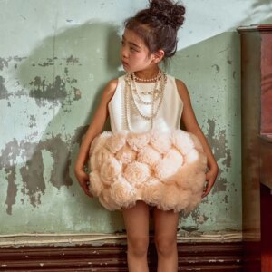 Jill Wish J105 Mini Dubai Champagne Flower Girl Dresses Satin Handmade Flowers Baby Kids Birthday Wedding Party Gown Pageant