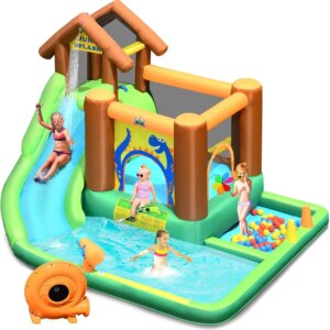 Inflatable Water Slide, 6 in 1 Toddler Giant Blow Up Bouncy Water Park w/Pool & Ball Pit, Outdoor Water Bounce House Water Slide