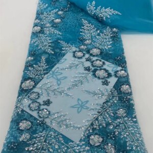 Latest Hot Sale Fashion Africa Lace Fabric High Quality Handmade Embroidery Lace With Beads Sequins Party For Wedding Dress