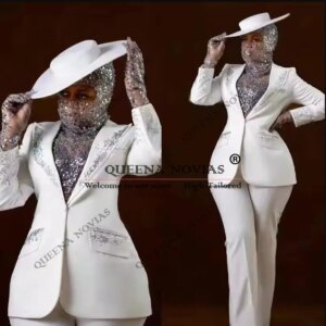 Glitter Sequined Mother of the Bride Dresses Customized One Button Pocket Party Gown Plus Size Celebrity Women Suits 2 Pieces