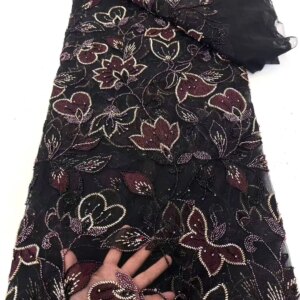 African Lace Beaded Fabric Nigerian Sequins French Mesh Fabrics Lace High Quality 2025 For Women Wedding Dresses
