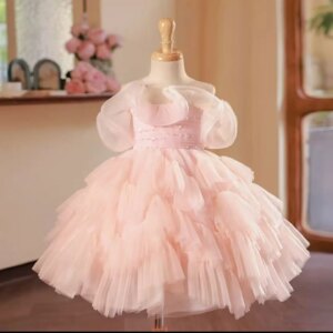 Dreamy Vow Adorable Pink Baby Girl Dress Beaded for Kids Holiday 1st Birthday Party Celebration Toddler Princess Ball Gown J222