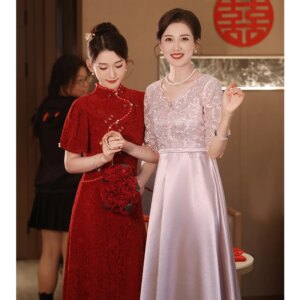 Pink Mother Of The Bride Dresses Elegant V-Neck Tea-Length Satin Women Wedding Party Dresses For Mom