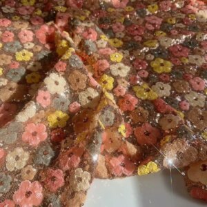 5 Yards Heavy Embroidery Sequins Flower Embroidered Cloth Dress Skirt Fashion Design Fabric