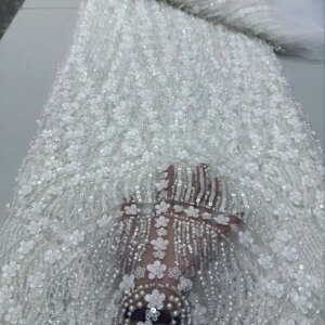 Africa Nigerian Beaded French Mesh Lace With Sequins High Quality 2025 Embroidery Lace Sequins Lace For Wedding Dresses Women