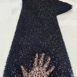Black African French Tulle Lace 2025 Soft French Mesh Net Lace Fabric with Sequins Beads Nigerian Tulle Lace For Wedding Dress