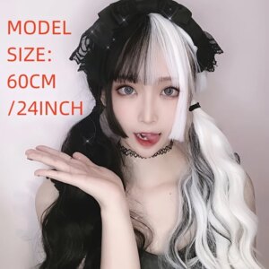 Synthetic Hair Long Red Black Straight Heat Resistant Side Bangs Halloween Costume Women Wig 